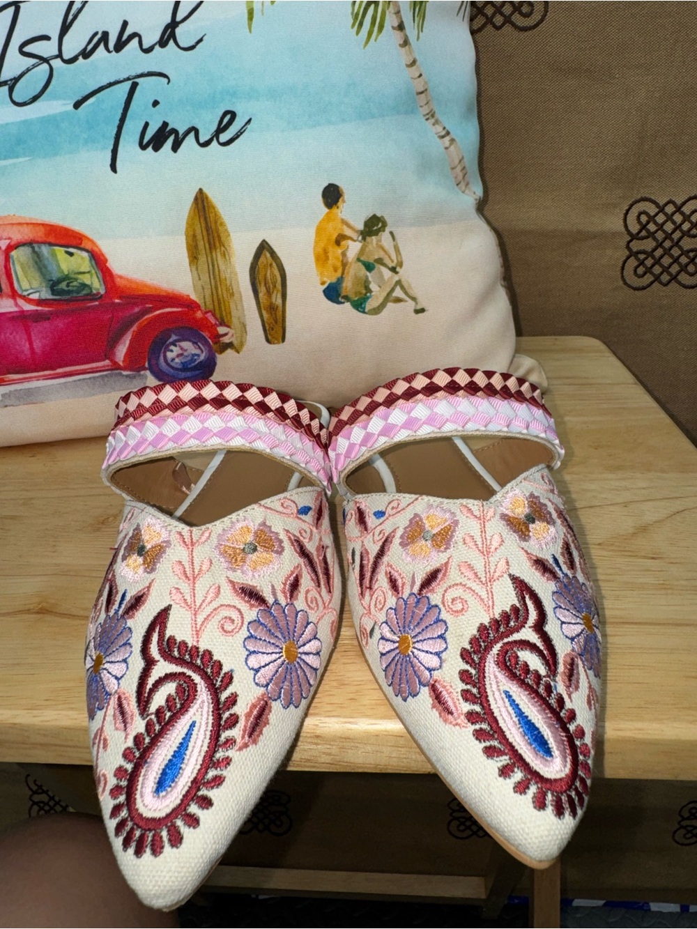 Haute Hippie Pink & Burgundy Embroidered Slip-On Mules - Picture 4 of 11